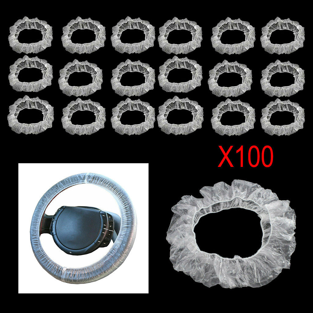 100Pcs Car Steering Wheel Cover Elastic Disposable Plastic Waterproof Accessory