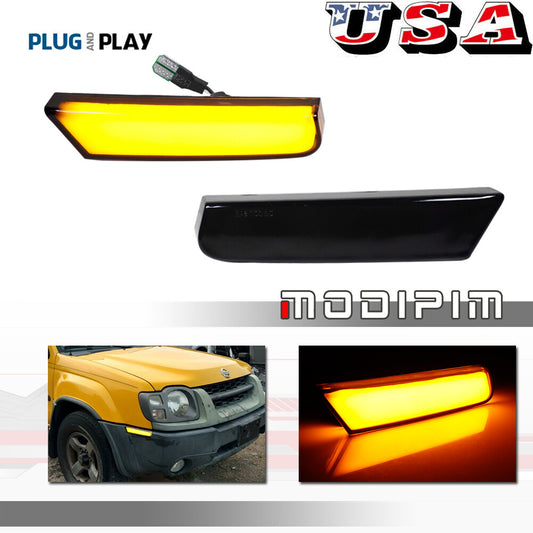 Smoked Lens Amber LED Front Side Marker Indicator Light for 02-04 for Xterra - v