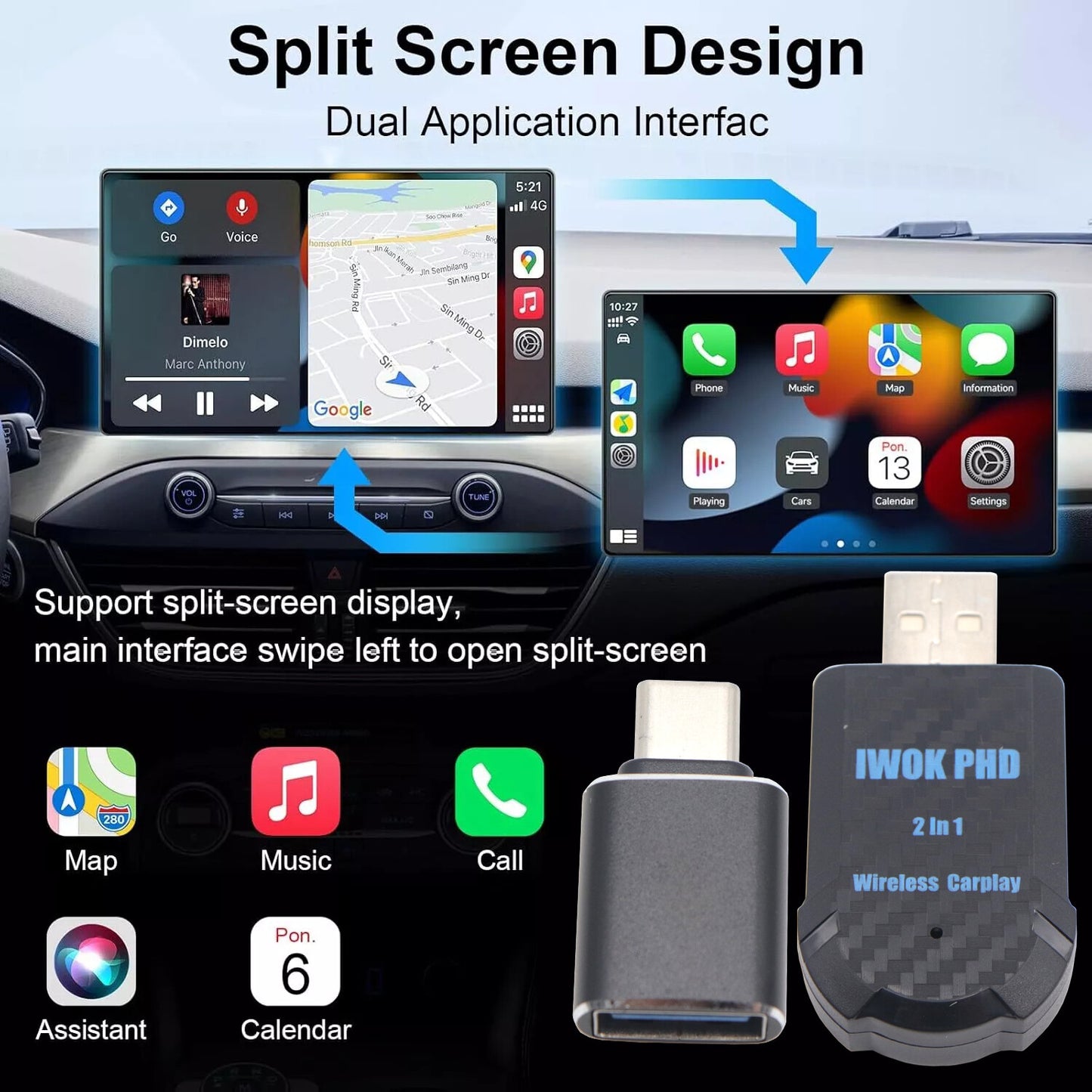 USB Wireless CarPlay Adapter Dongle For iPhone Apple Wireless Carplay Plug &Play
