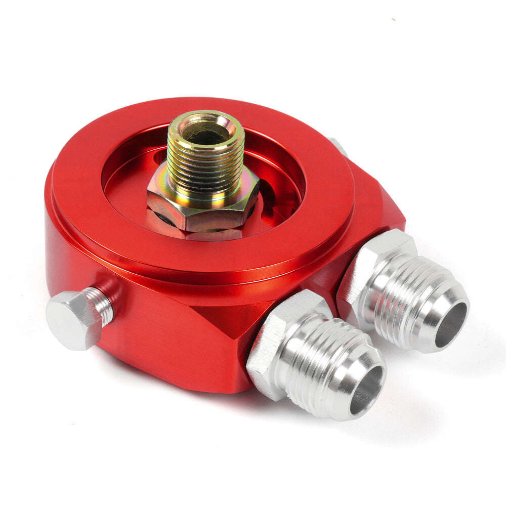 Red Aluminum Oil Filter/Cooler Sandwich AN10 Block Adapter Gauge Sensor Plate Q