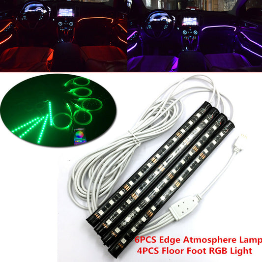 10x RGB LED Bluetooth Car Dashboard Door Lights, 8m Fiberglass Strip, iOS & Android Compatible n