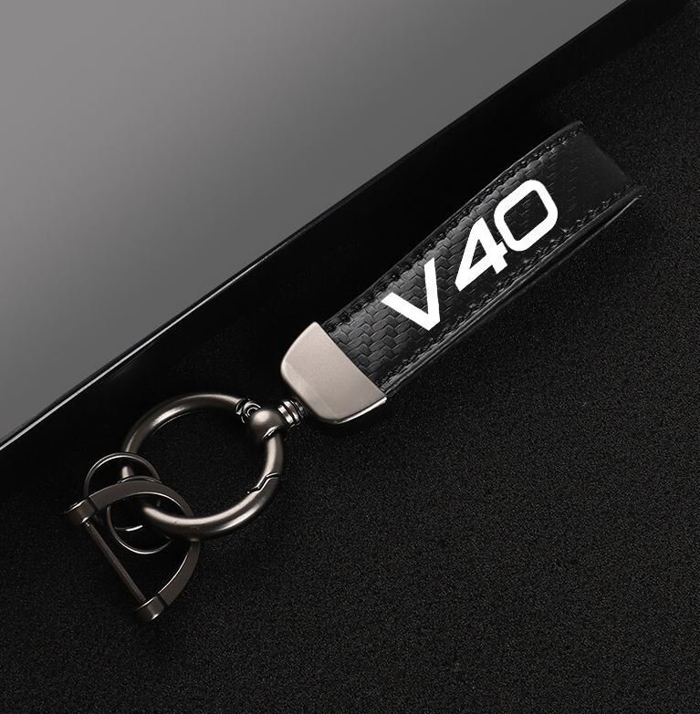 Suitable for V40 car keychains, key rings, key fobs, car accessories, black leather