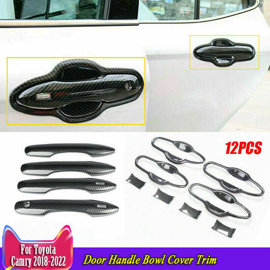 12X for Toyota for Camry 2018-2023 Carbon Fiber Exterior Door Handle Bowl Cover Trim