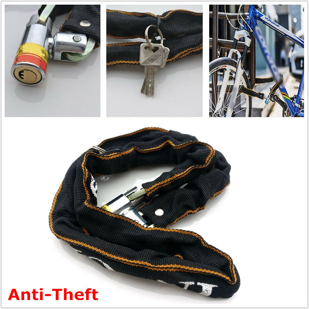 Anti-theft bicycle/scooter chain lock, portable road bike safety lock + 2 buttons - n