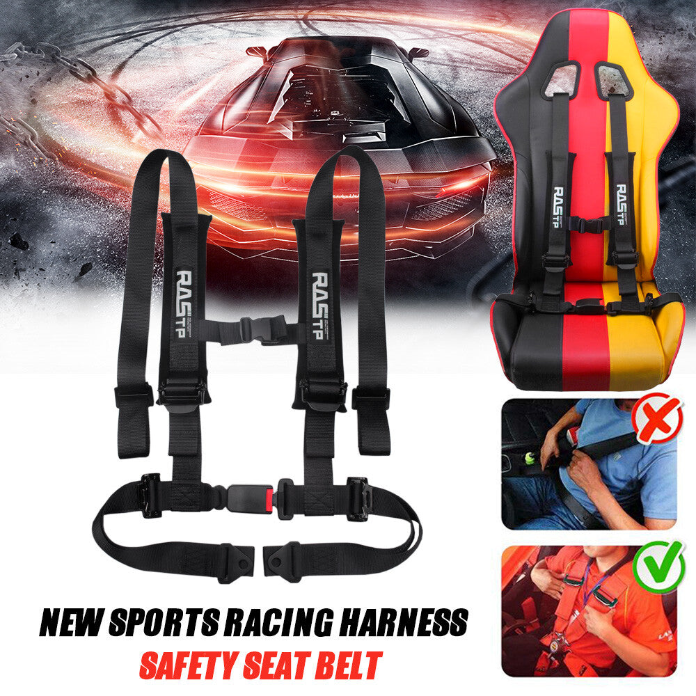 Black Racing 2 4 Point Universal Vehicle Auto Car for Seat Belt Buckle Harness Q