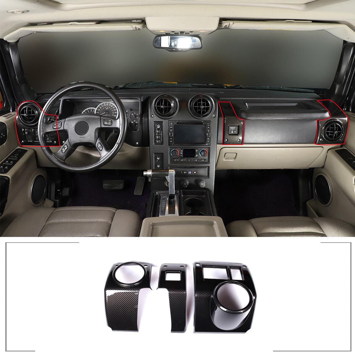 3-Piece Carbon Fiber Inner Vent Socket Cover Trim for Hummer H2 2003-2007 n