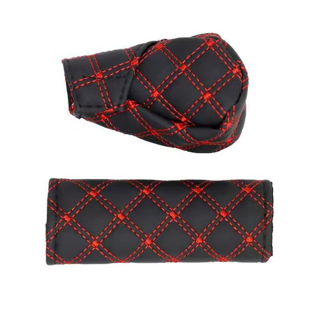 2-Piece Handbrake Cover Protective Film, Artificial Leather Shift Knife Cover Decoration - n