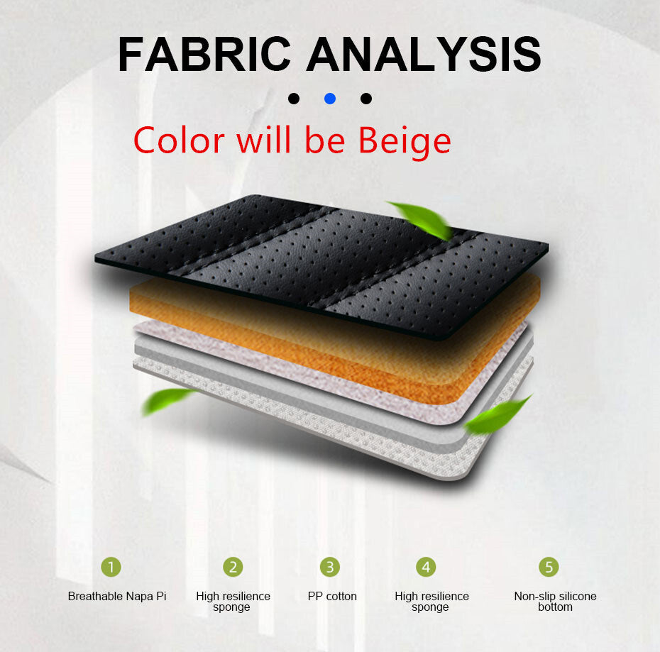 Full Surround for Seat Cover Cushion Pad Car Front Mat Anti-Slip PU Leather Beige Q