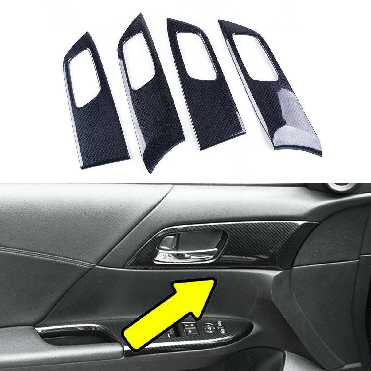 4P Carbon Fiber Look Inner Door Handle Panel Cover Trim for Honda Accord 2013-17