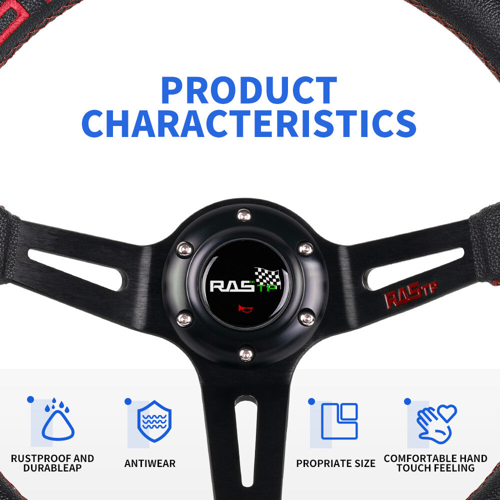 13RASTP Dish Drifting Sport Steering Wheel Aluminum Surface Racing Black