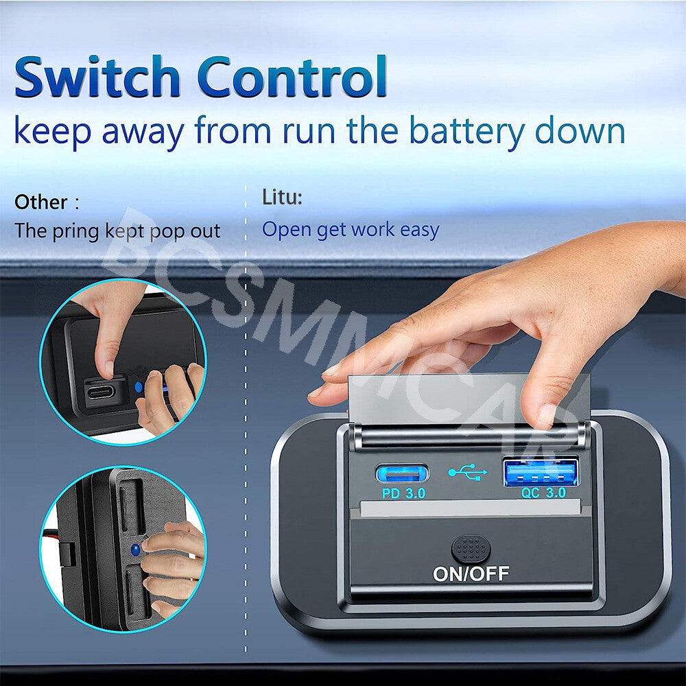 Car Charger Socket PD USB Port Quick Charging Power Adapter Outlet Panel Mount