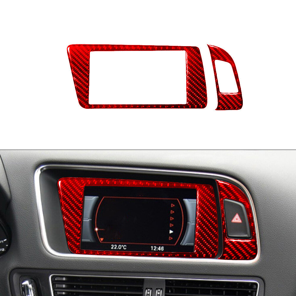 for Audi Q5 2009-2017 Display Double Flashing Button Trim Cover Carbon Fiber Red