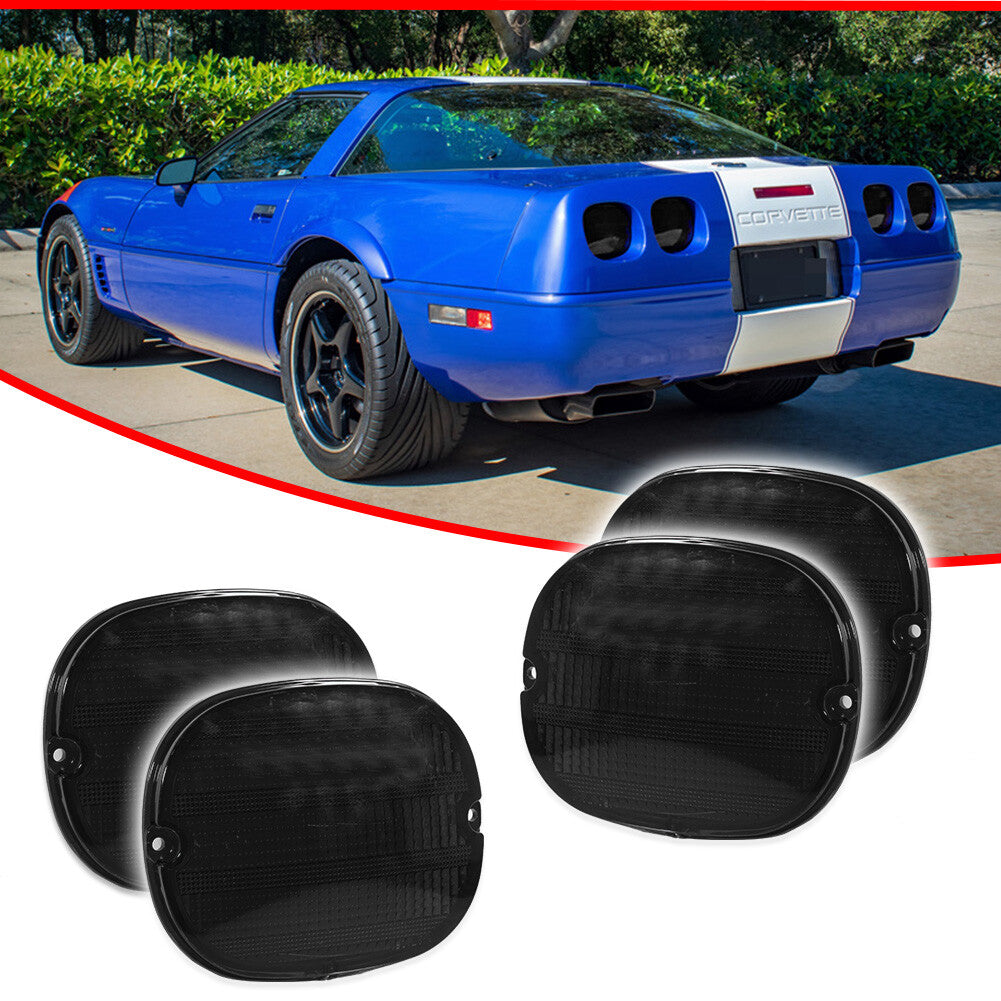 4-Pack Smoked Lens Tail Light Reflector Housing Kit for 1990 - 1996 C4 for Corvette - v