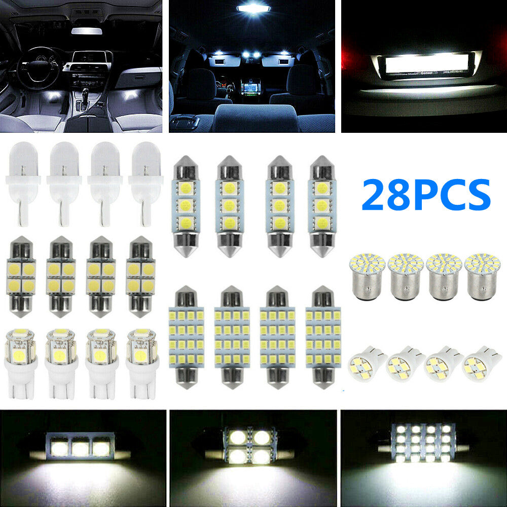 28-piece set of white interior LED dome map license plate bulb accessories for cars - n