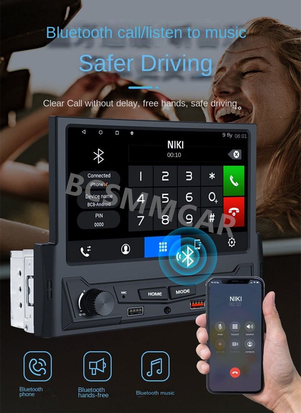 7in Car Radio Stereo For Apple CarPlay Android Auto Head Unit Rear Camera