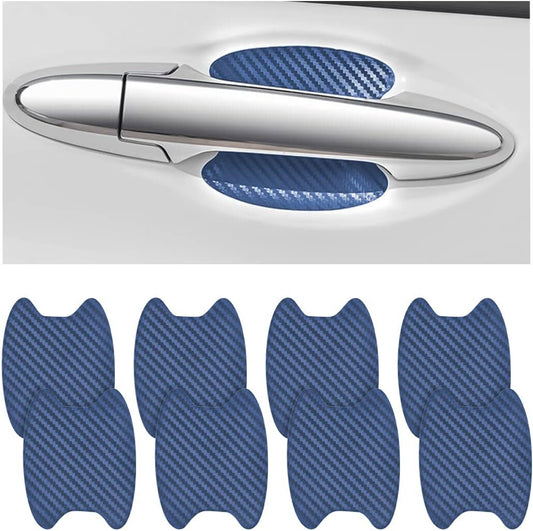 8Pcs Blue Carbon Fiber Car Door Handle Anti-Scratch Protector Film Sticker