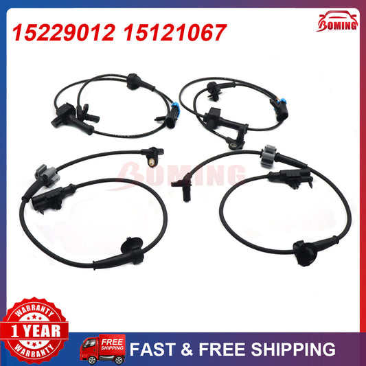 4-piece set of brand new ABS wheel speed sensors for Cadillac , for Chevrolet Suburban, Tahoe, for GMC , and for Yukon .