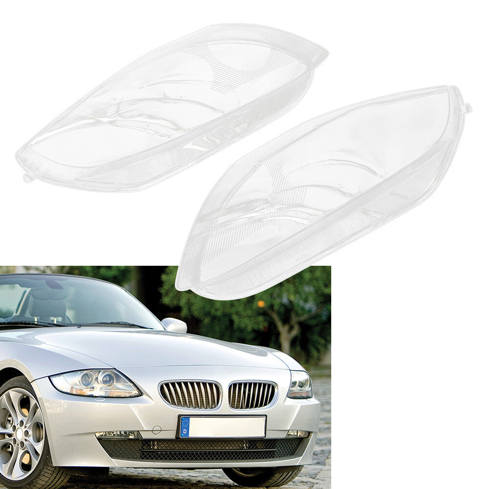 Pair Headlight Headlamp Transparent Lens Cover Replacement for BMW Z4 E85 03-08