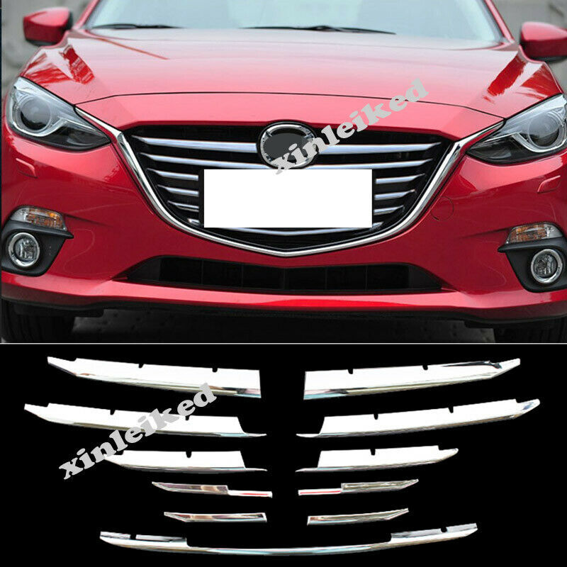 Chrome Front Bumper Grill Grille Decor Strips Trim for Mazda 3 Axela 2014-2016