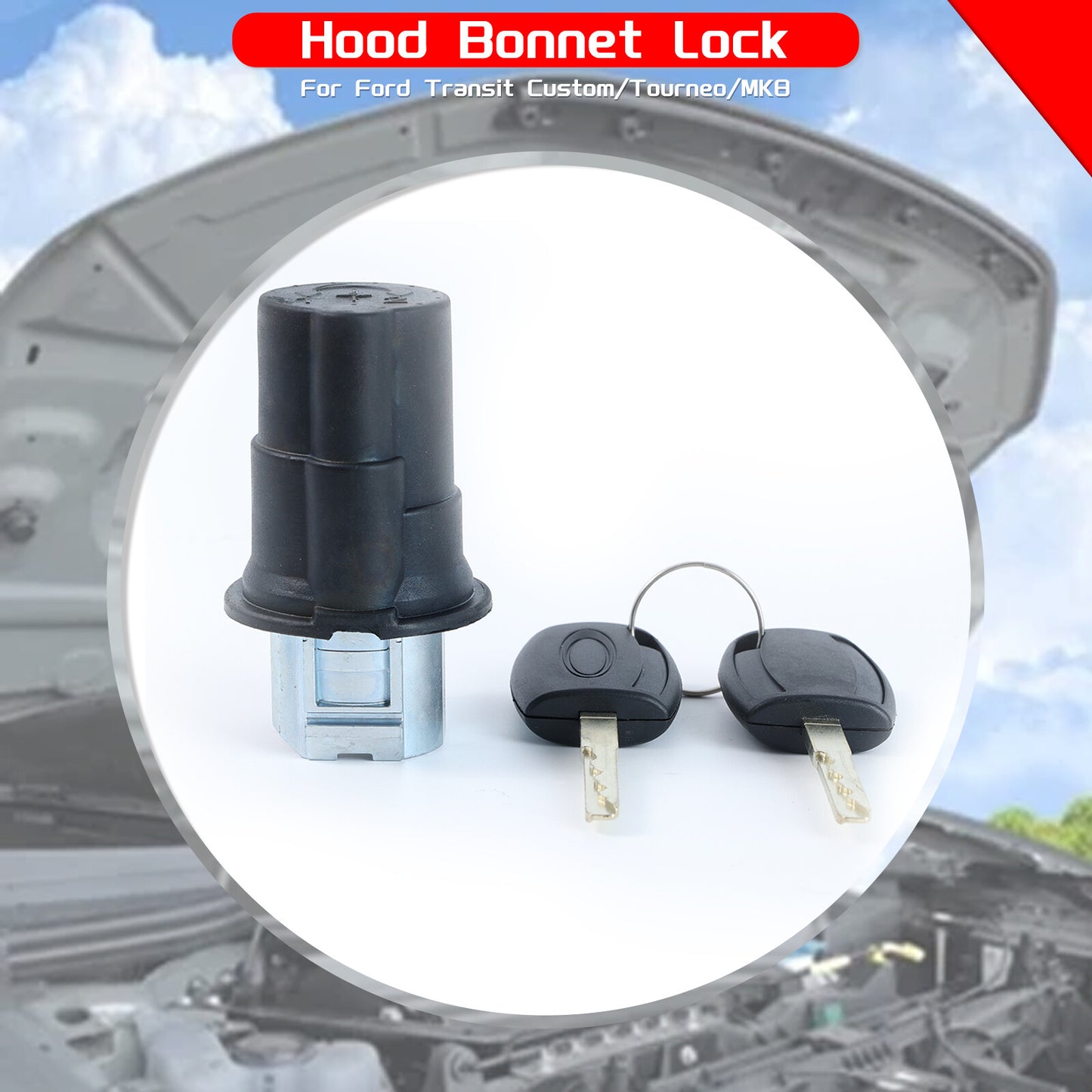 Car Engine Bonnet Lock Release For Tourneo Custom Transit MK8 With 2 Key 1926225