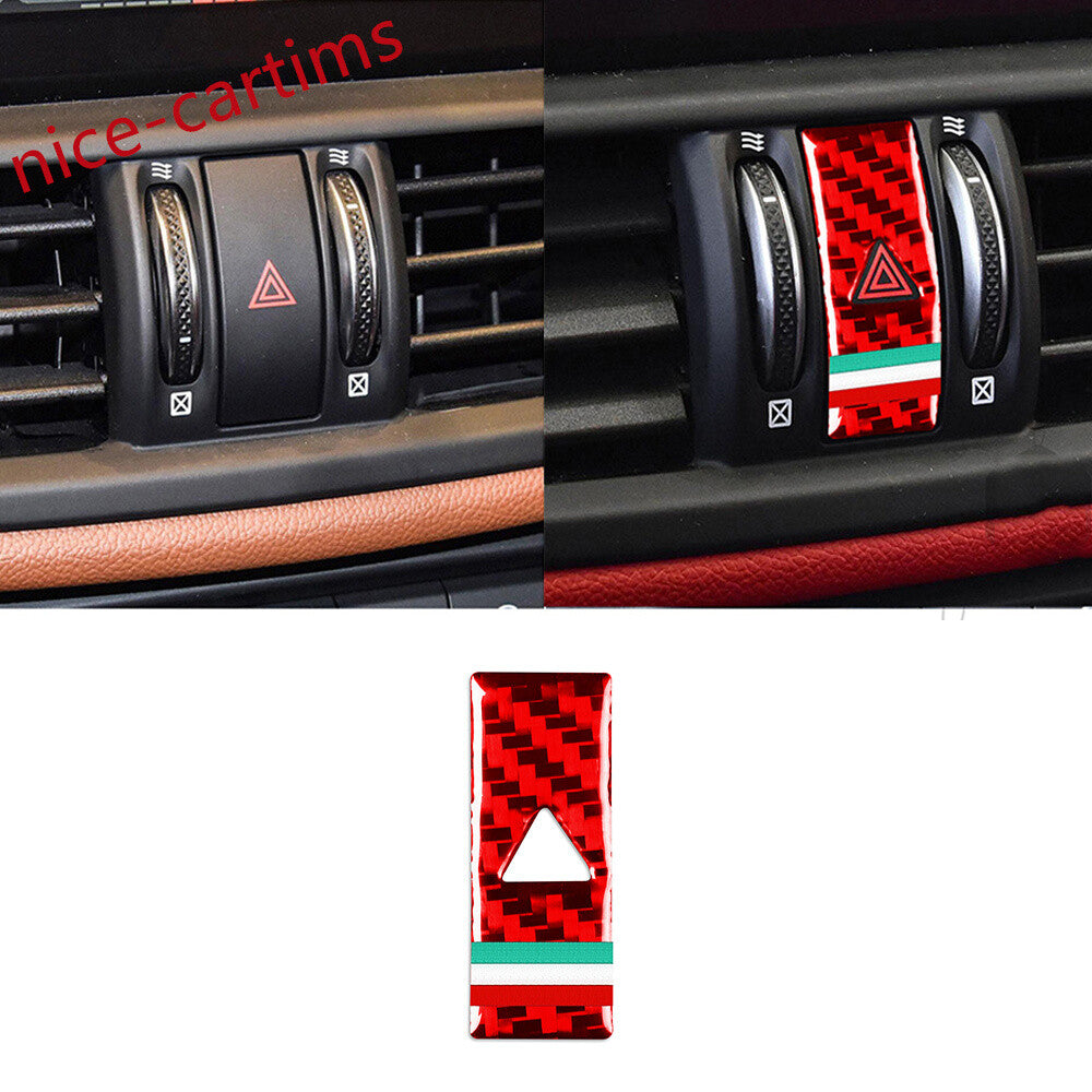 for Alfa Romeo Giulia 2017-21Red Carbon Fiber Emergency Light Switch Button Trim