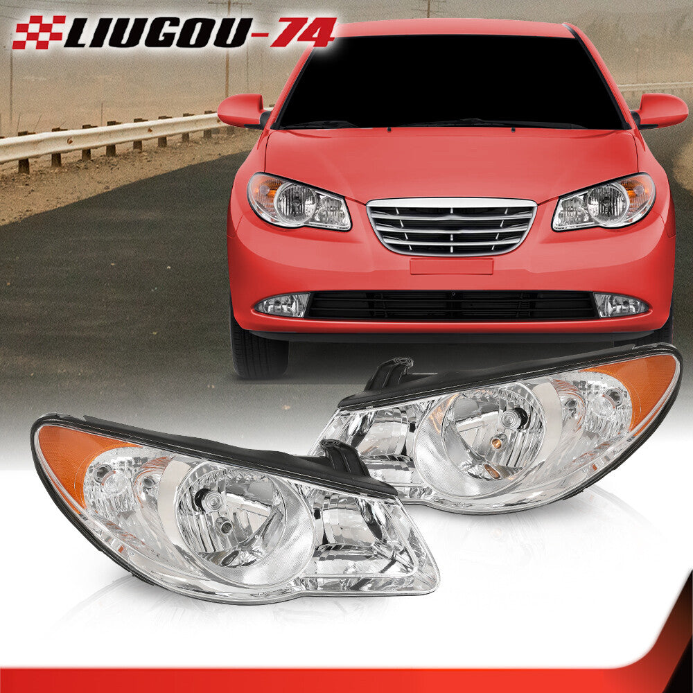 Suitable for 2007, 2008, 2009, and 2010 for Hyundai for Elantra chrome plated headlight assembly transparent lens- v