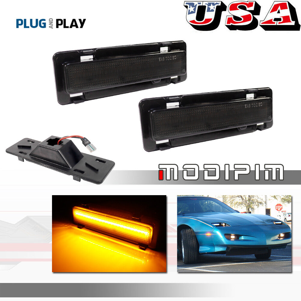 L+R Smoked LED Bumper Side Marker Lights for 82-92 for Chevrolet Camaro for Pontiac Firebird