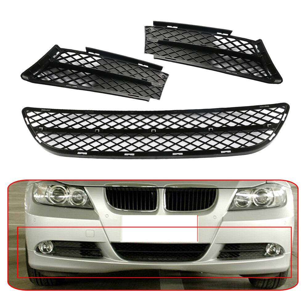 3pcs Front Lower Bumper Grille Cover for 2006-2008 for BMW 3-Series 325i 328i 330i