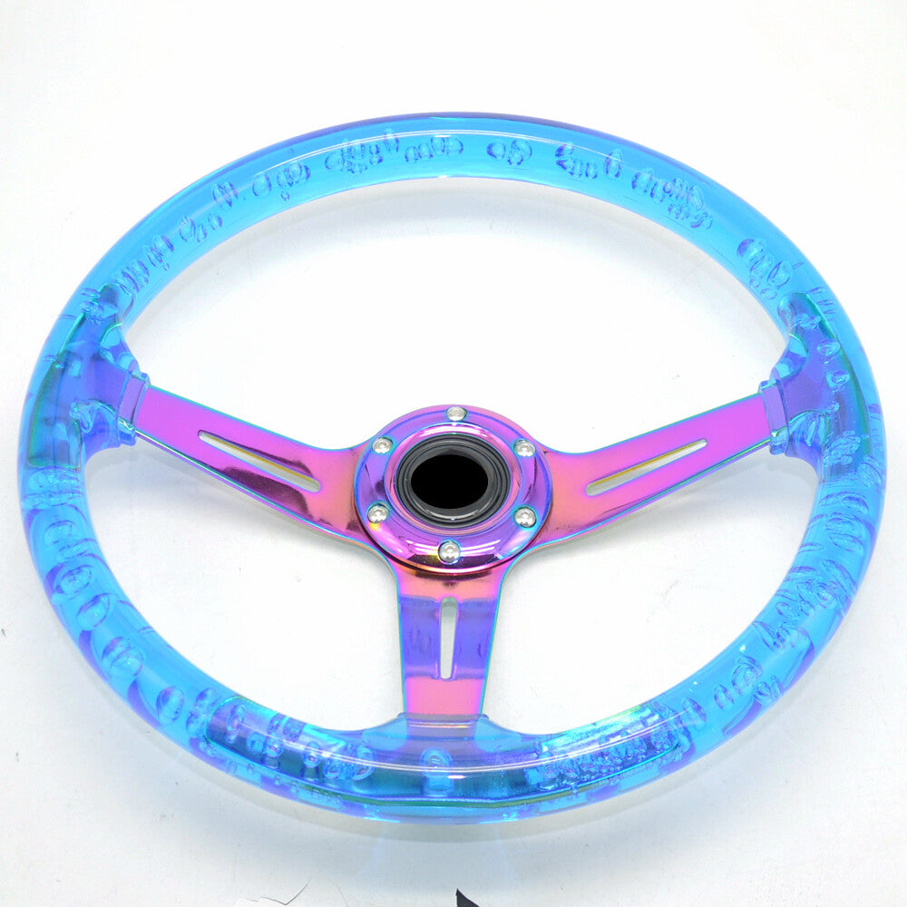 Blue Acrylic Steering Wheel Neo Chrome spokes 350mm
