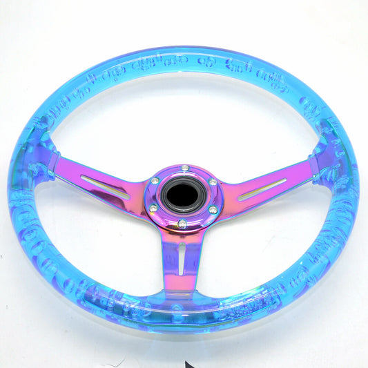 Blue Acrylic Steering Wheel Neo Chrome spokes 350mm