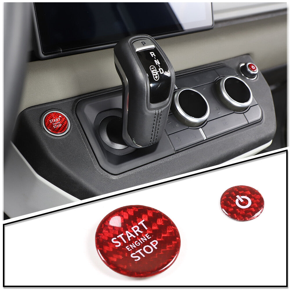 Red carbon fiber button sticker protective cover for Land Rover for Defender 90 110 engine - n