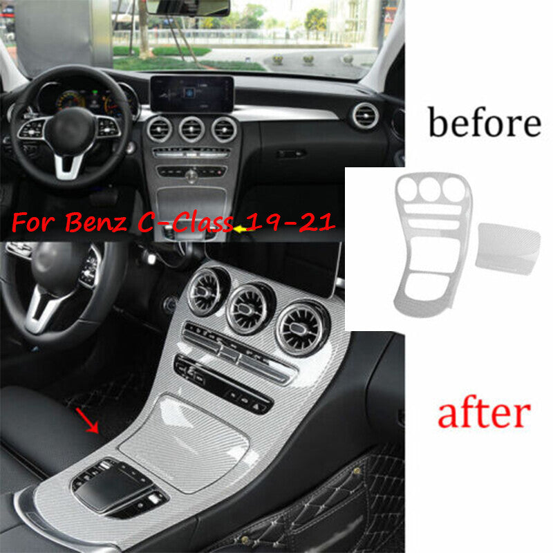 for Benz C-Class 19-21 White Carbon Fiber Central Console Gear Shift Cover Trim