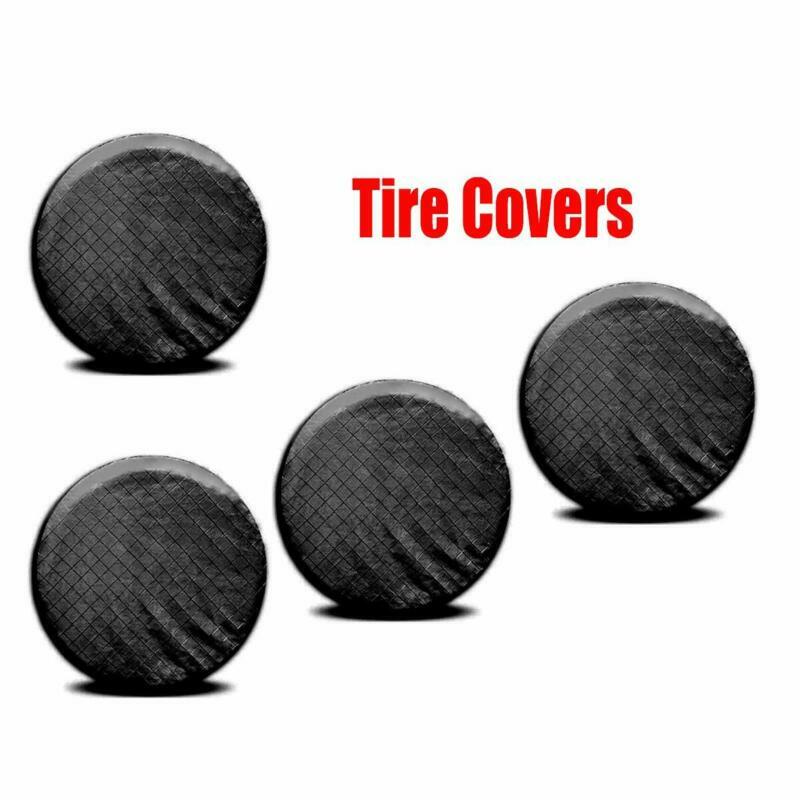 4-Piece 26-27 Inch Wheel Tire Covers for RVs, Trailers, Cars, Trucks, SUVs - Waterprrof Black with Hooks n