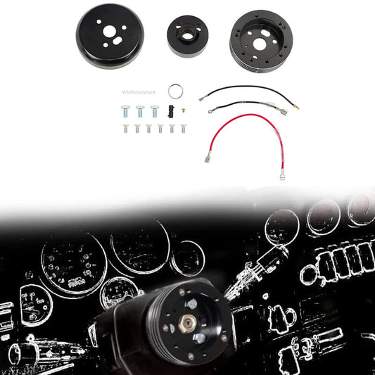 Blk Steering Wheel Polished Hub Adapter 5 6 Hole Flaming River Ididit GM for Chevy