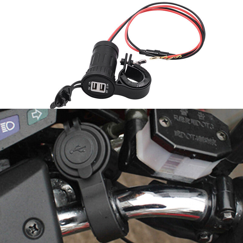 12V/24V Waterproof Motorcycle Dual USB Power Charger Socket on Handlebar for Seat n