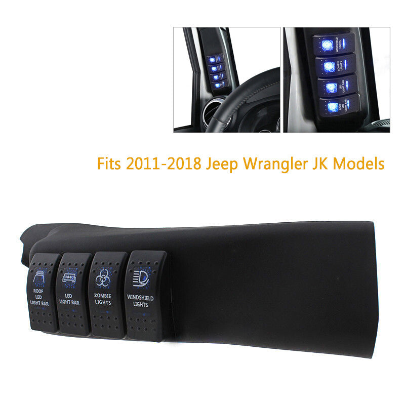 Left Side A-Pillar Switch Panel Pod w/ 4 Rocker Switch Fit for Jeep for Wrangler 1PC v