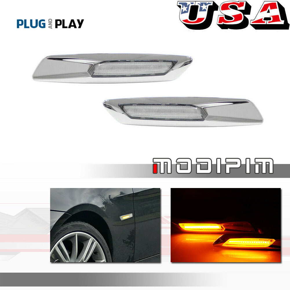 2pcs for 1 3 5 Silver Clear Lens F10 Style Amber LED Side Marker Lights - v
