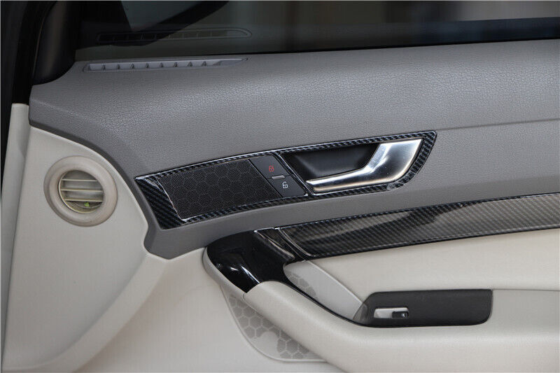 Inner Door Handle Cover Trim 2PCS Fit for Audi A6L 2005-2011 Black Carbon Fiber