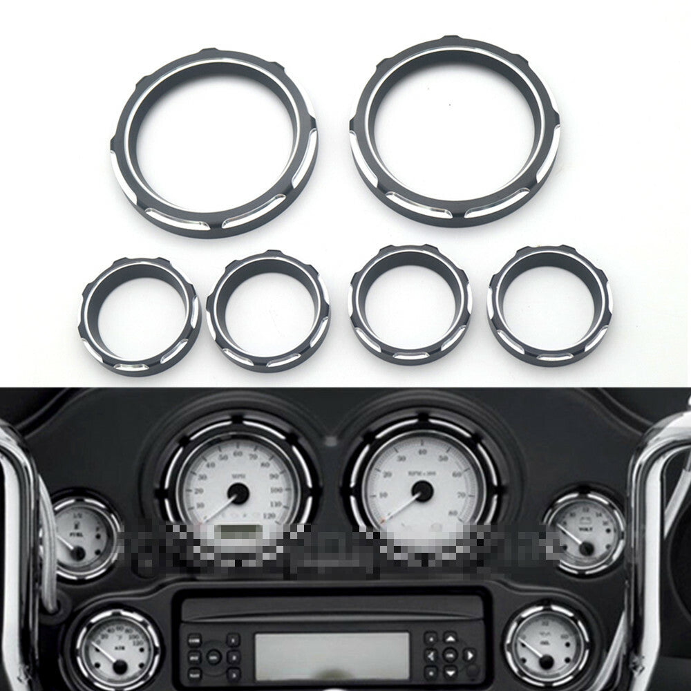 6Pcs Black CNC Speedometer Tachometer Ring Cover For Touring Electra Glide 96-13 Q