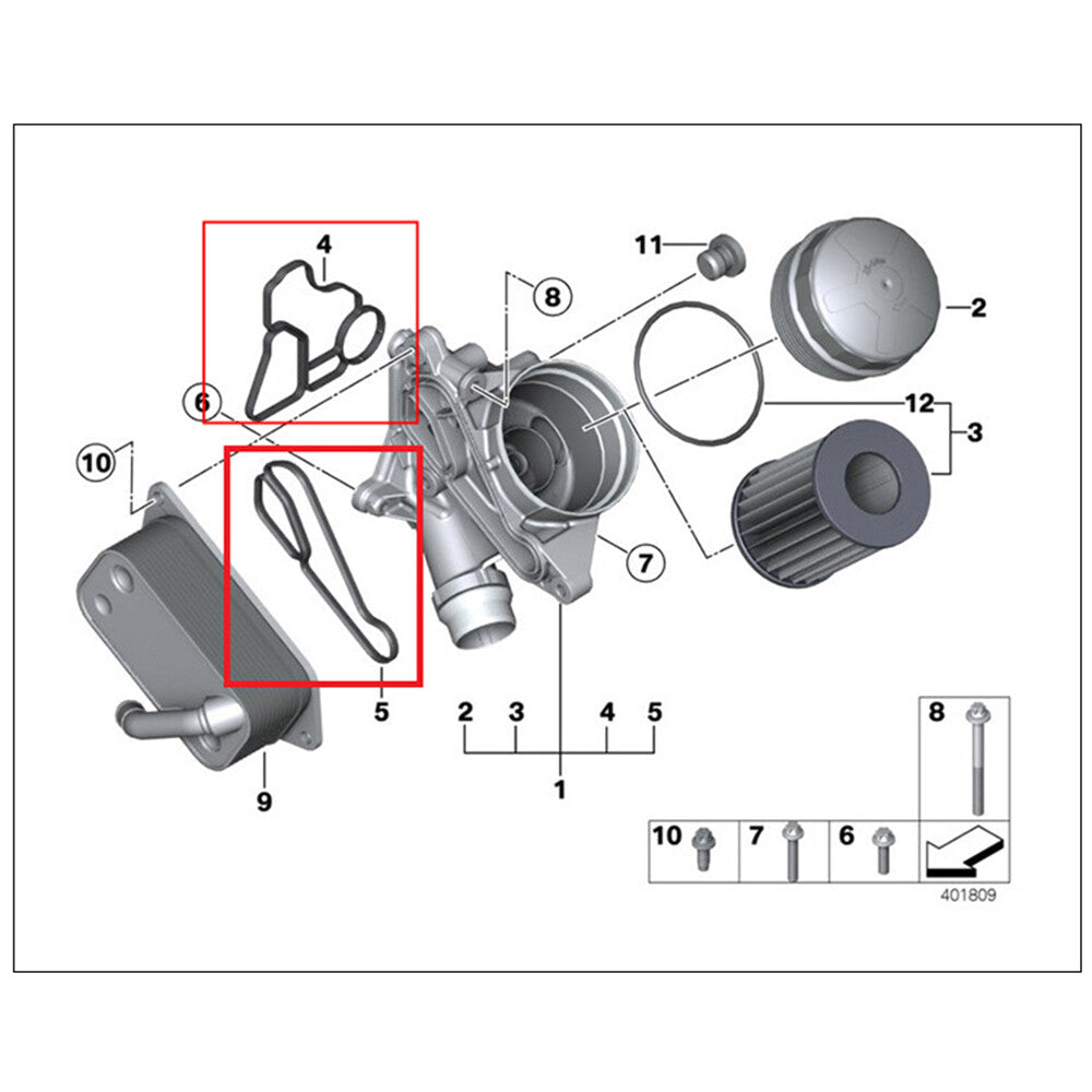 Engine oil filter cooler housing gasket sealing kit for BMW X3 X4 X5 X6 Z4 E90 F10 Q