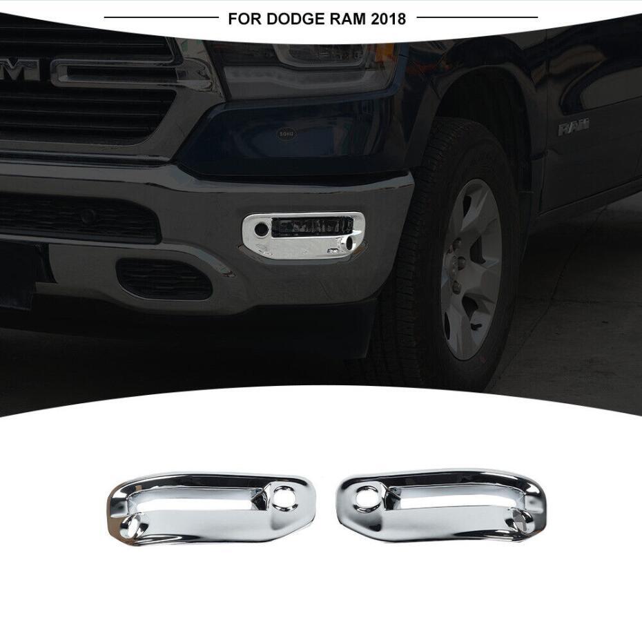 For 2019-2024 for Dodge for RAM 1500 ABS Chrome Front Fog Light Lamp Decor Cover Trim 2P v