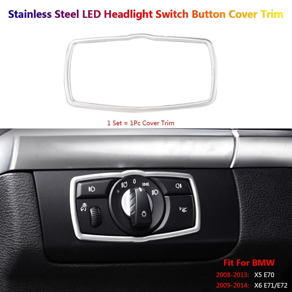 Stainless Steel for BMW X5 X6 E70 E71 Car LED Headlight Switch Button Cover Trim