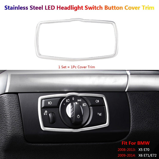 Stainless Steel for BMW X5 X6 E70 E71 Car LED Headlight Switch Button Cover Trim