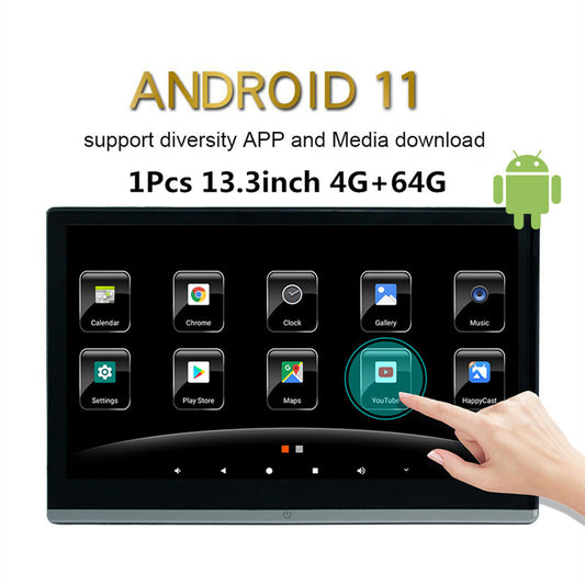 1x Car 4G+64G Headrest Monitor Touch Screen Speaker Multimedia Player Android 11