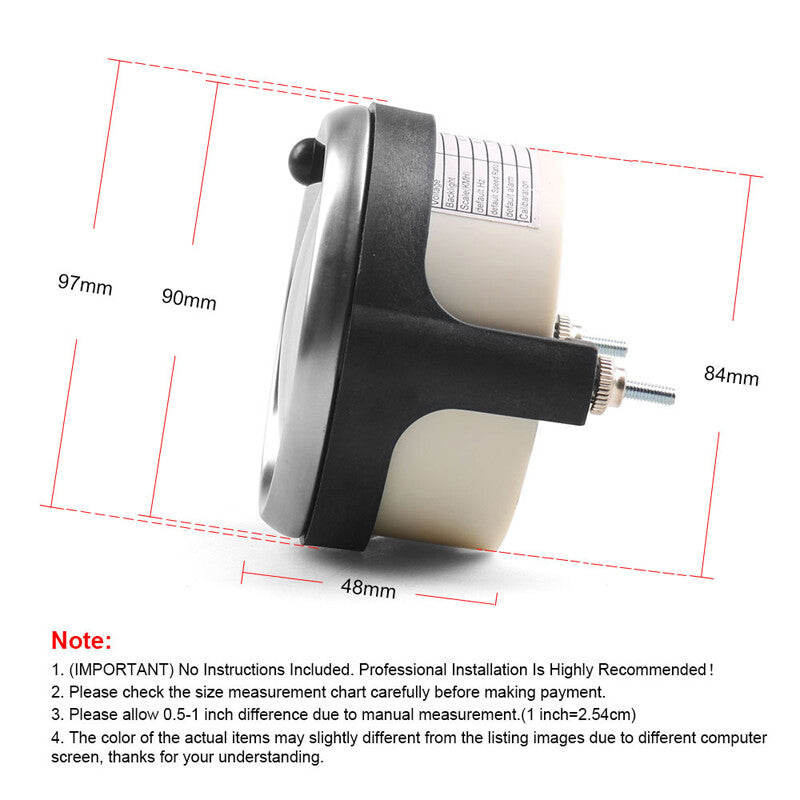 85mm 12V/24V 0-8000rpm Tachometer Gauge Kit with Digital LCD Hour Meter - n