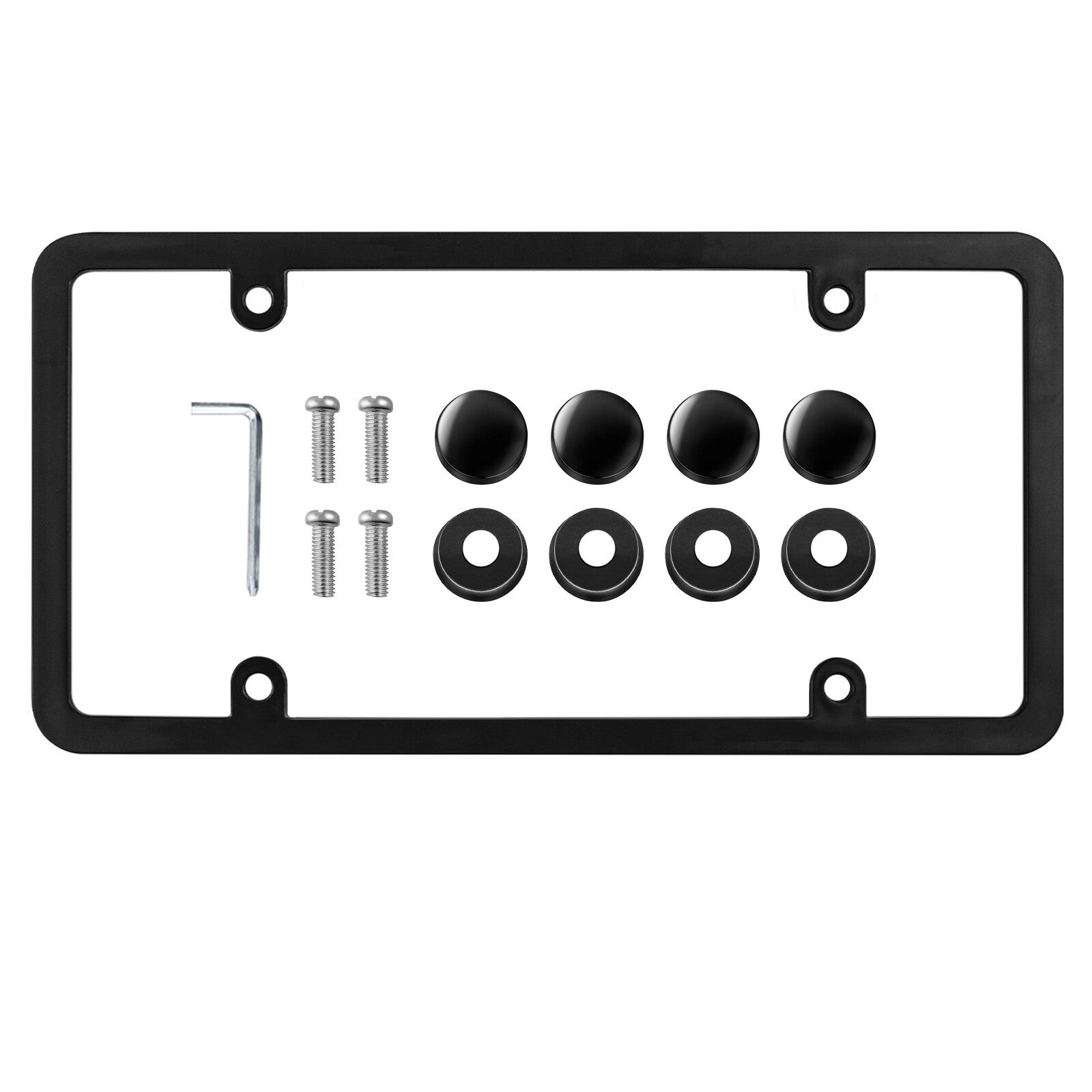 Ultra-thin black PC plastic license plate frame screw caps, 4-hole universal, . Q
