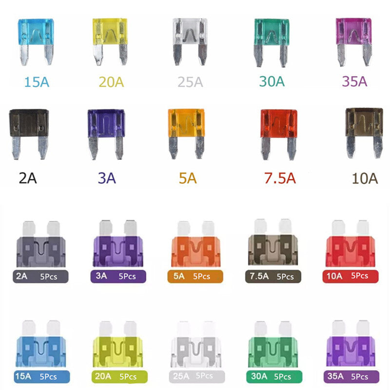 110Pcs Car Truck Standard for Mini Blade Fuses Blade Fuses with Plastic Box Kit