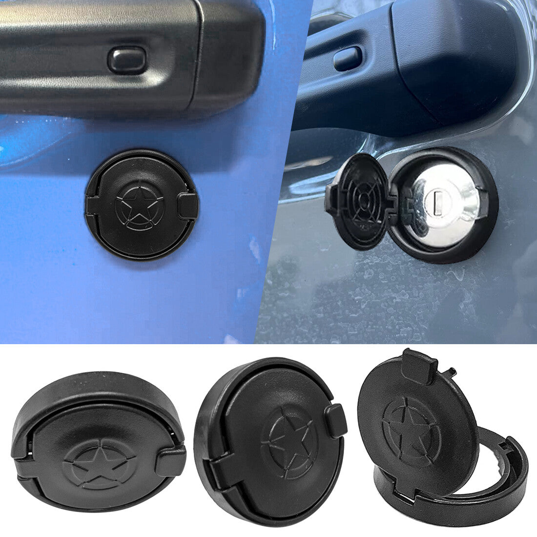 3Pcs Black Door Key Hole Socket Cover Trim for Jeep for Wrangler TJ JK JL JT 1997+