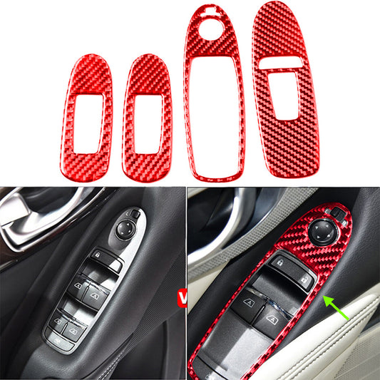 4-Piece Red Carbon Fiber Window Switch Panel Trim for Infiniti Q50 Q60 14-19
