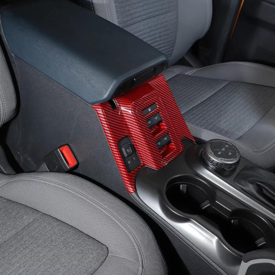 Suitable for 2021-2024 for Ford for Mustang 4-Door Red Carbon Fiber Window Switch Panel Cover Trim Frame